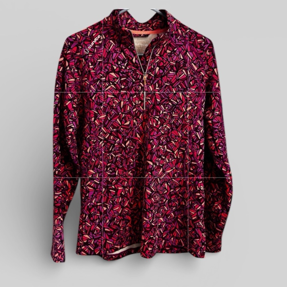 Sunice hot pink geo printed quarter zip active swim top ladies size Large spf